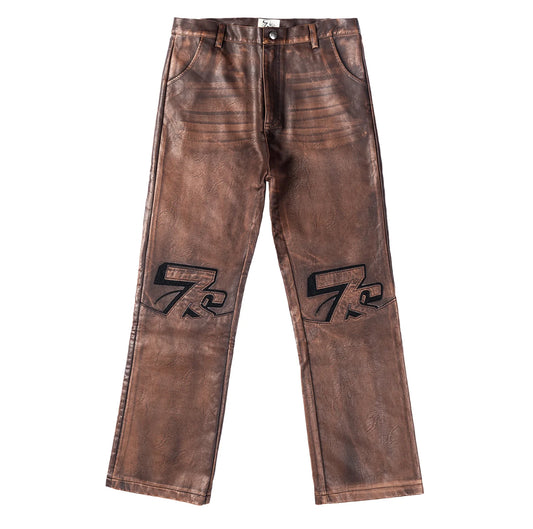 Triple Sevens Logo Leather Pants (Brown)